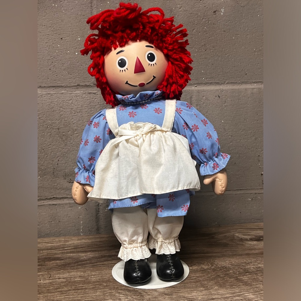 Vintage RAGGEDY ANN Doll 15" Porcelain with Stand